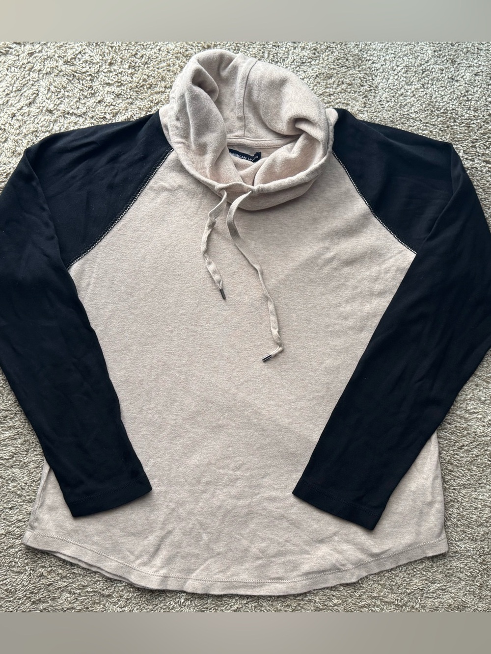 American Living Cowl Neck Colorblock Long Sleeve Top Beige Black Size Large - Picture 2 of 6